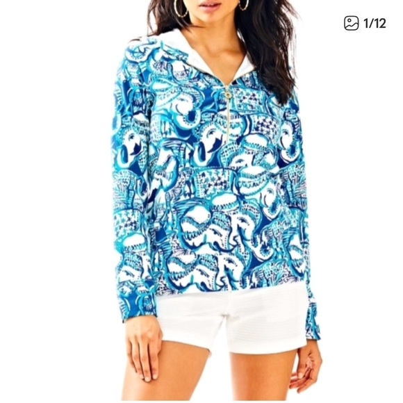 NWOT Lilly Pulitzer Teal White Keep on Truckin Popover Jacket SZ M - Picture 3 of 10